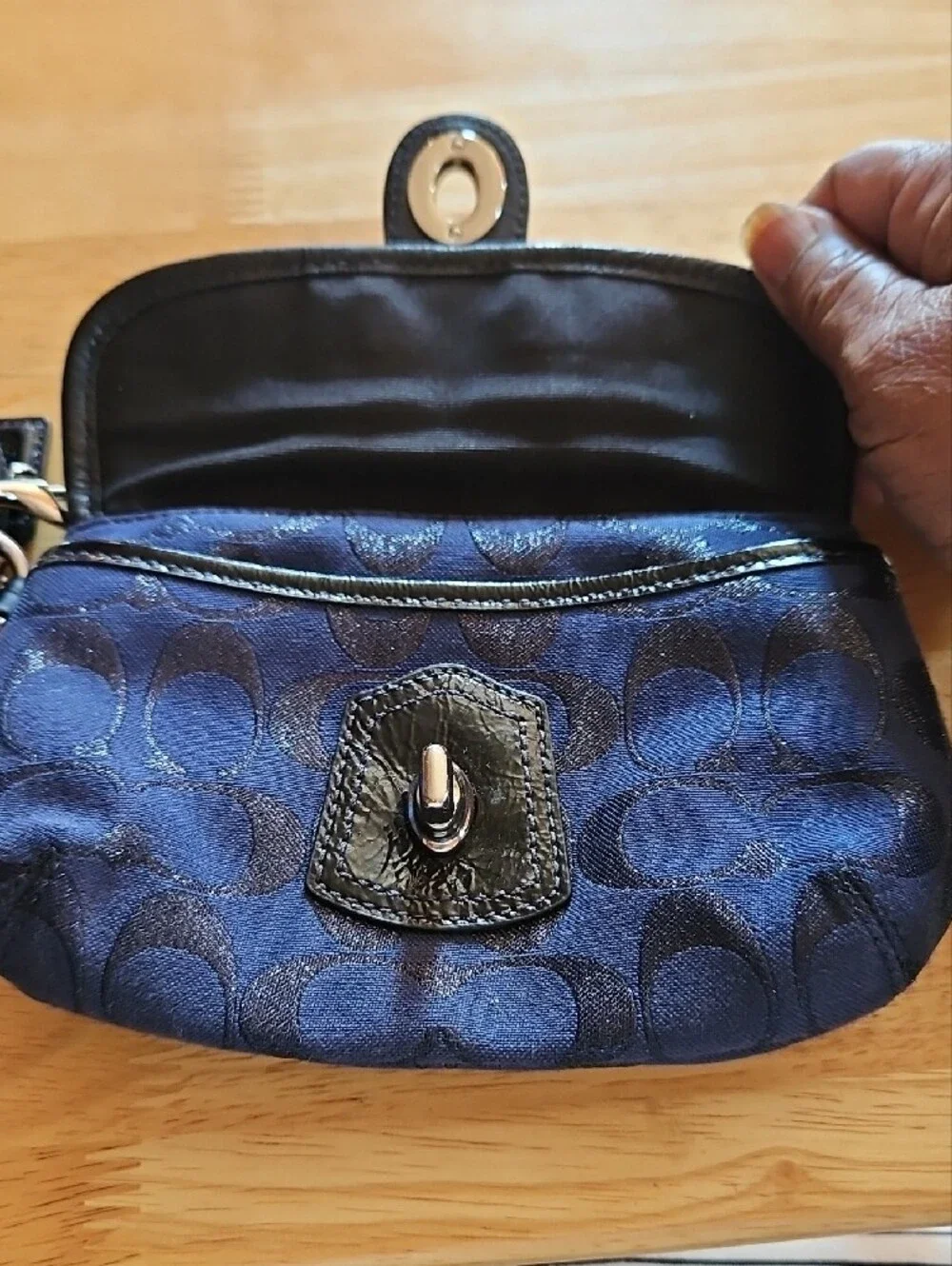 Coach Navy Signature C Legacy  Wristlet with Turnlock